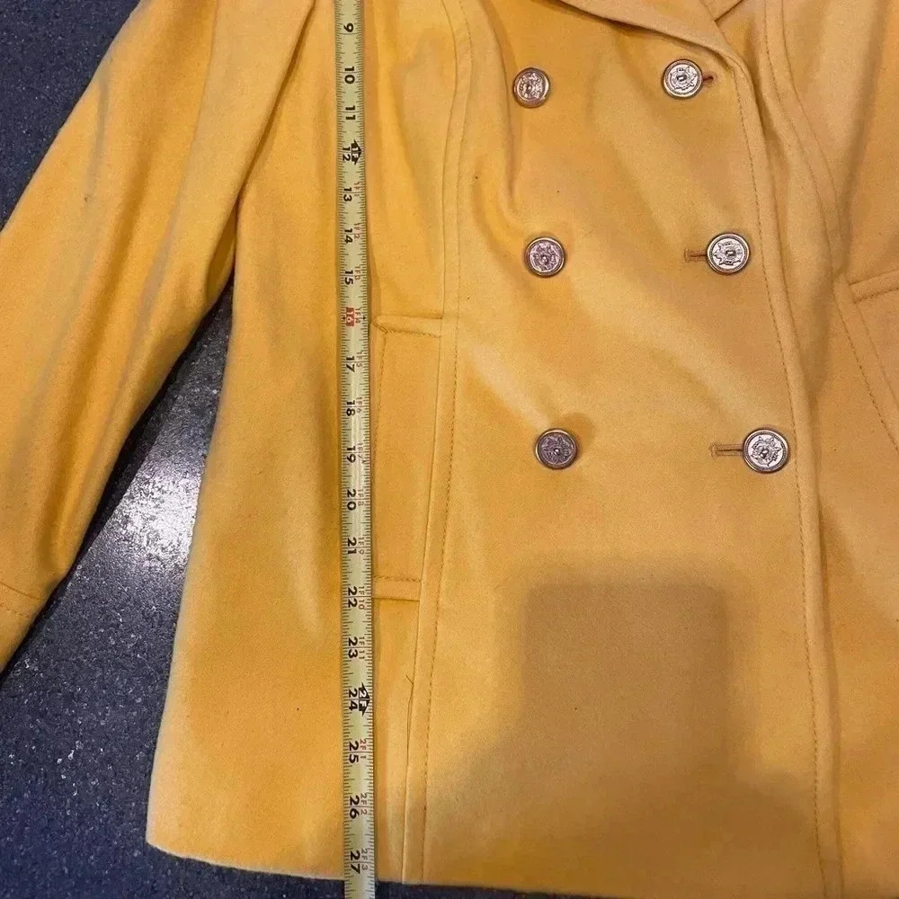 Old Navy Women's Yellow Wool Double Breasted Peacoat Sz L - Picture 3 of 10